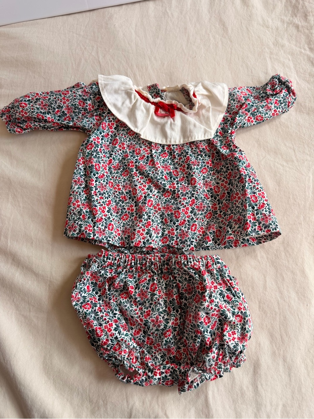 Janie and Jack Red & Green Floral Two-Piece Set with White Peter Pan Collar